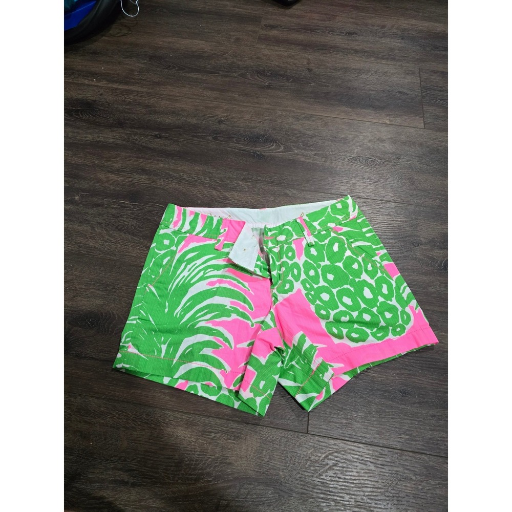Lilly Pulitzer Callahan Shorts Green Pink Tropical Palm Leopard Print Size 4